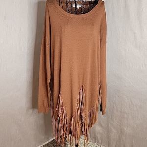 LOVERICHE Brown Southwestern Style Tasseled Sweater Medium